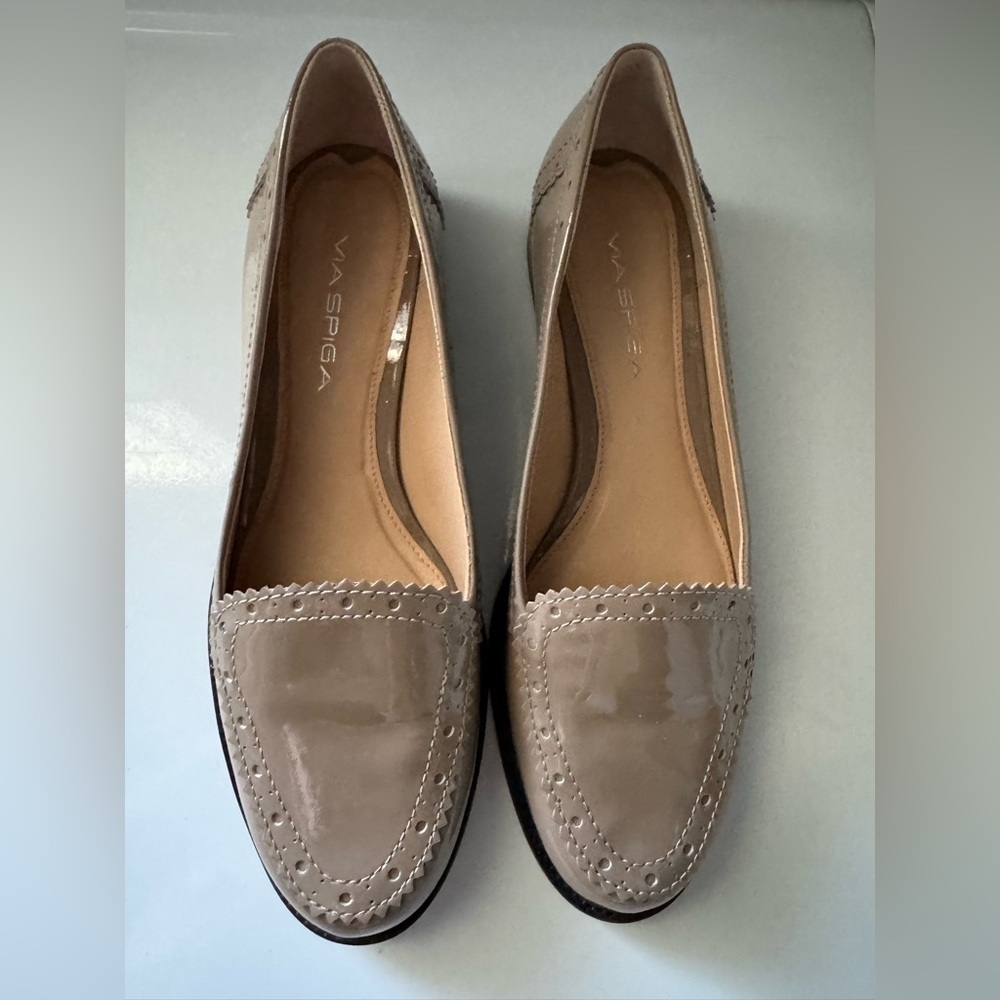 Taupe Patent Leather Loafers - Women's Comfort Flats